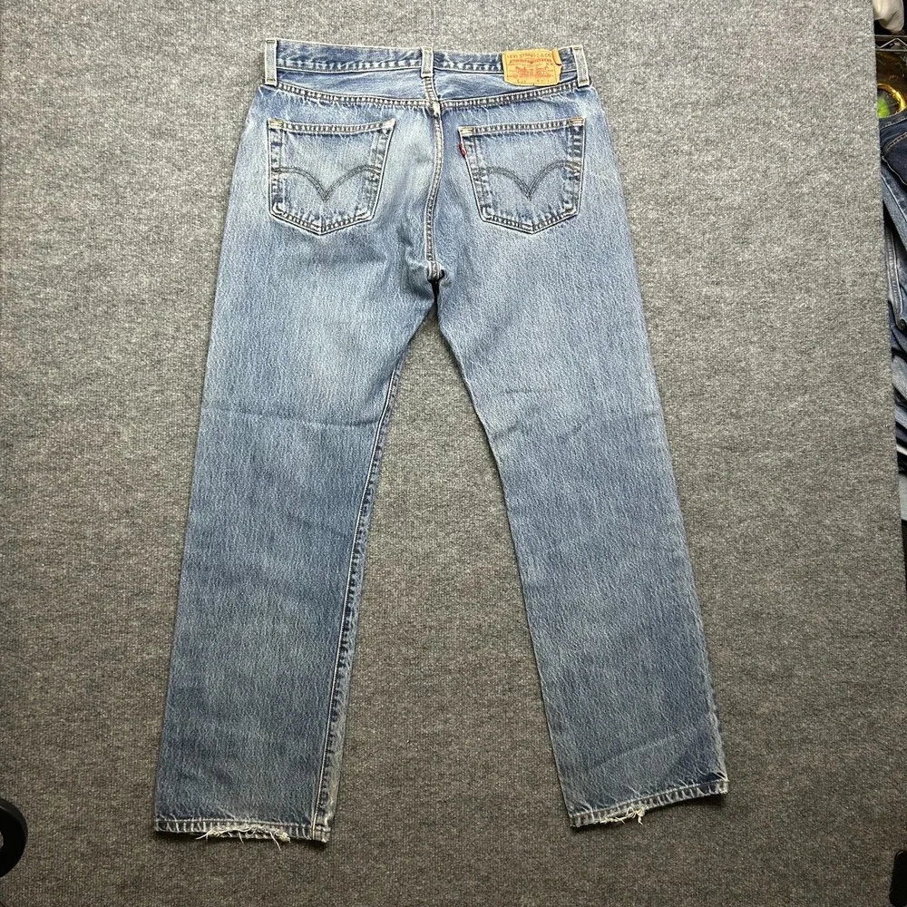 Levi's 501 Original Straight Fit Jeans Men's 35X31 Blue Denim Button Fly - Flaws